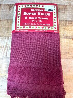 Cannon 2-Pack Guest Towels 11x18 Burgundy With 14 Count Border For Cross Stitch